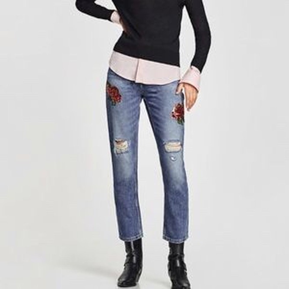 Zara Rose Sequin Relax Fit Boyfriend Jeans